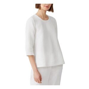 EILEEN FISHER Womens White 3/4 Sleeve Round Neck Wear To Work Top XL